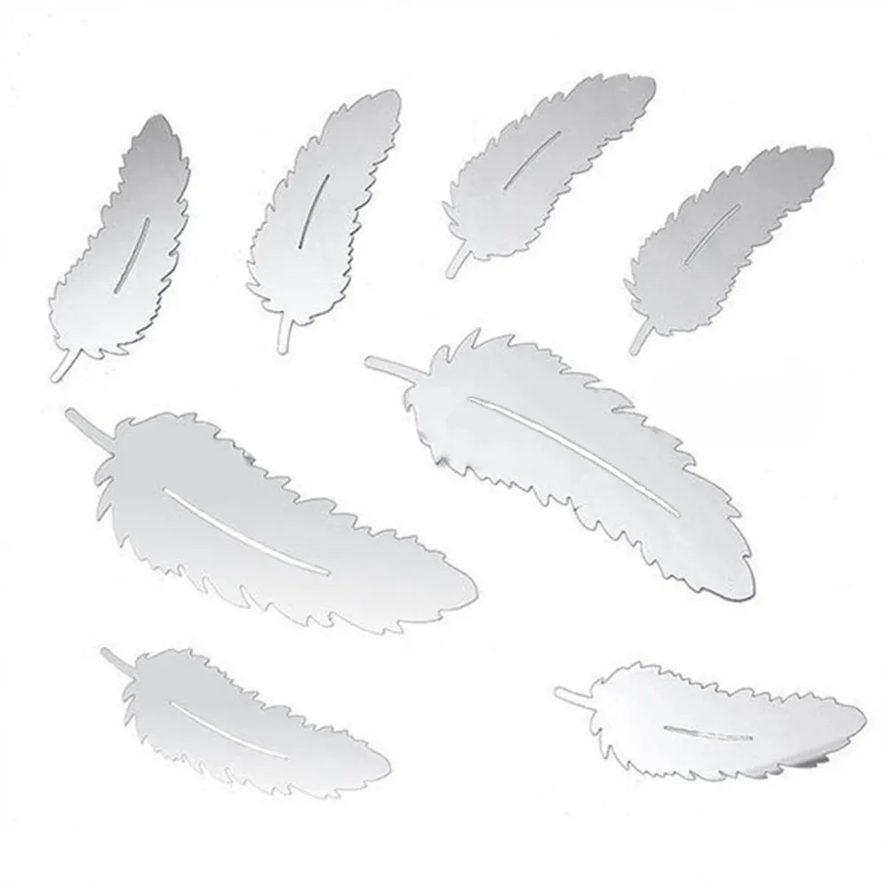 8 шт. 3D зеркало перо дизайн Настенная Наклейка золотой цвет творческий спальня