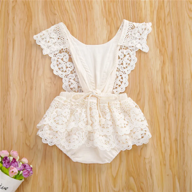 

Toddler Girls Casual Solid Color Cotton Holiday Outfits Newborn Baby Girls Clothes Lace Romper Ruffles Tutu Dress