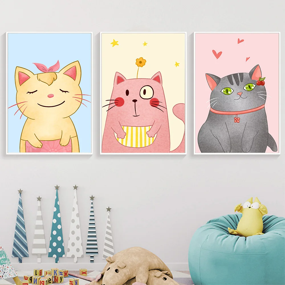 Картина на холсте скандинавские картины Мультяшные принты кошка забавные