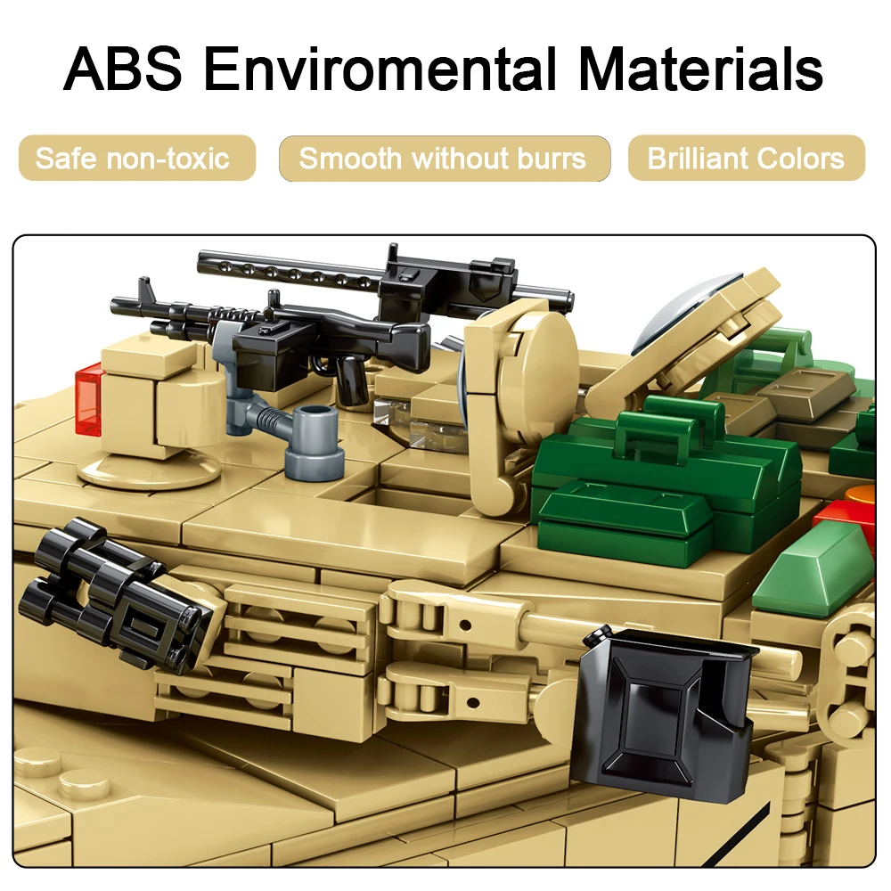 1052PCS US M1A2 Abrams Main Battle Tank Military Building Blocks WW2 Bricks Army Soldier Figures Toys For Kids Children | Игрушки и