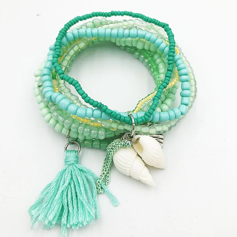 Женский эластичный браслет с бусинами и кисточками|Браслеты шармами| |