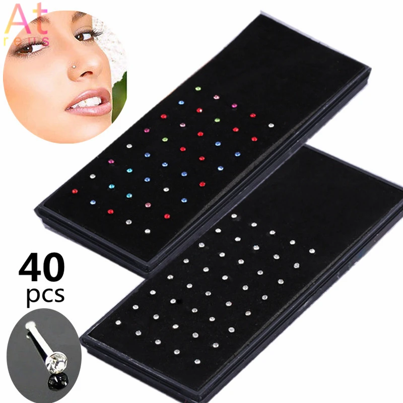 40 шт. кольцо Стразы для пирсинга носа шпилька из нержавеющей стали Элегантные