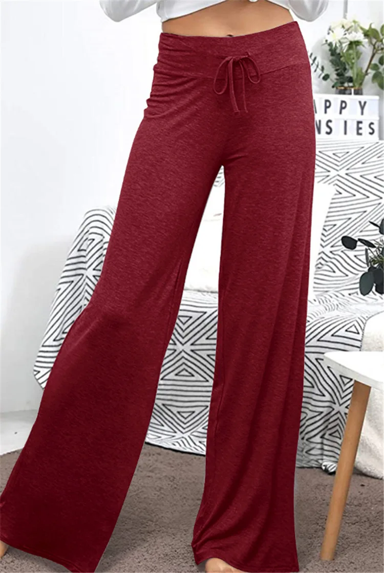 

2021 Solid Color Loose Wide Leg High Waist Elastic Band Casual Pants Women Loose Trouser