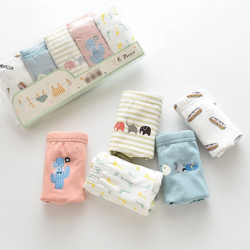5 шт./лот хлопковые трусы с рисунком для девочек штаны маленьких боксеры