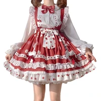 lolita kawaii girls high waisted skirts short suspender cute princess women japanese maid cosplay red dots pleated mini skirt