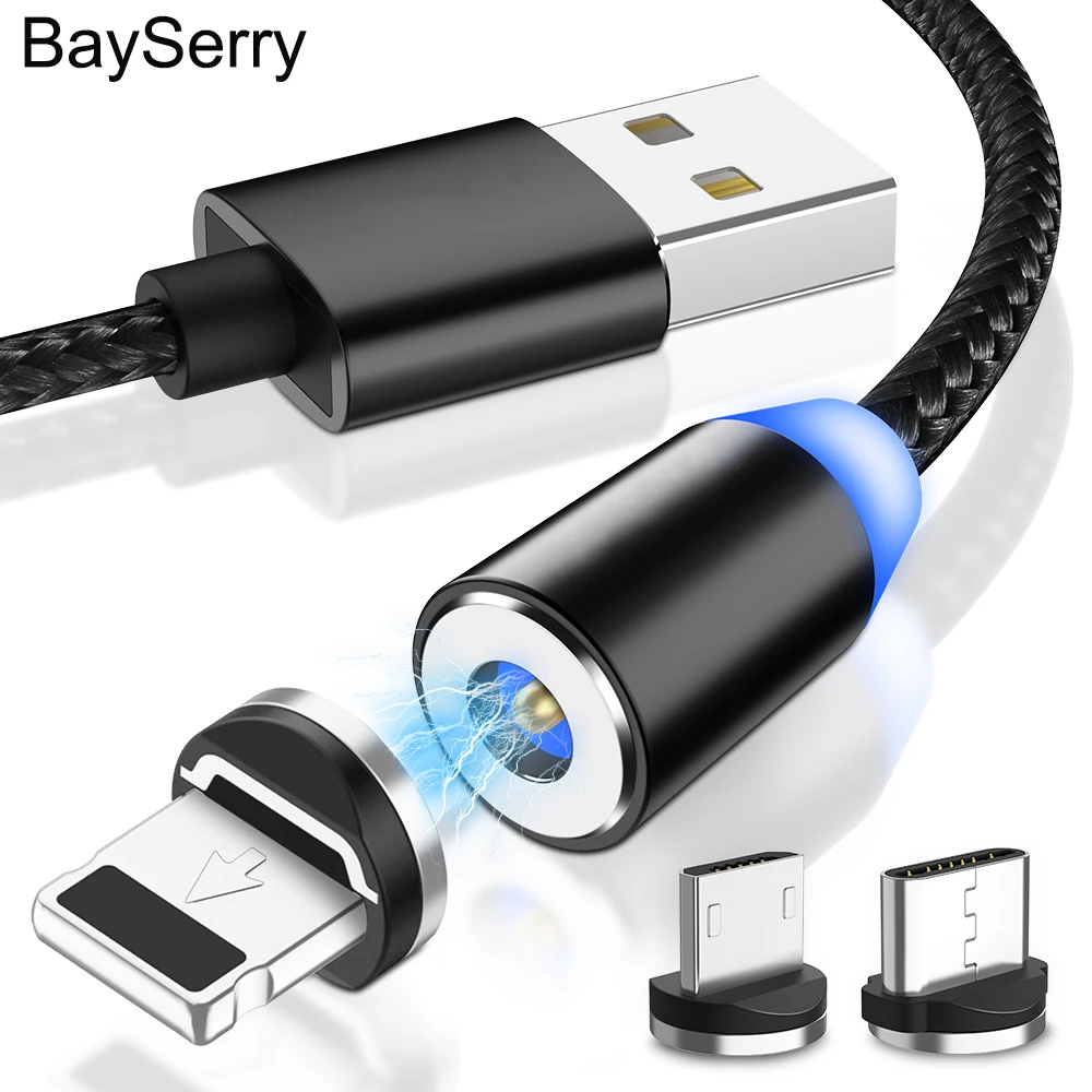 Магнитный зарядный кабель BaySerry Тип C Micro USB для быстрой зарядки iphone 11 XR Samsung S20 S10