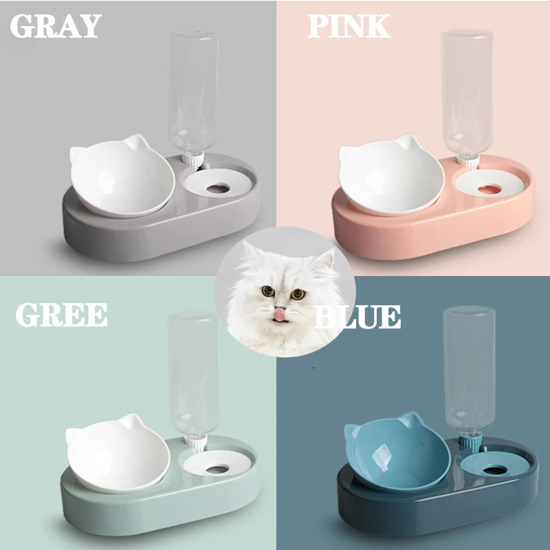 New 2-in-1 Cat Bowl Water Dispenser Automatic Water Storage Pet Dog Cat Food Bowl Food Container with Waterer Pet Waterer Feeder