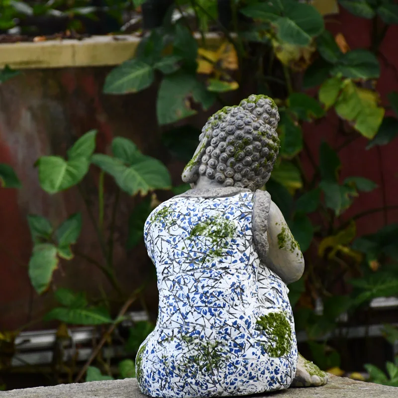 Садовое украшение двора из оксида магния ретро-Будда Спящая на коленях