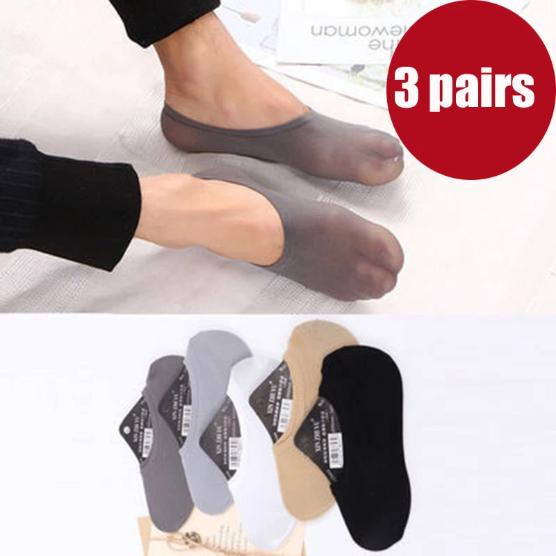 

3 Pairs Summer Casual Socks Men Invisible Ultra-thin Boat Socks Shallow Breathable Silicone Non-slip Comfortable Male Sox Set