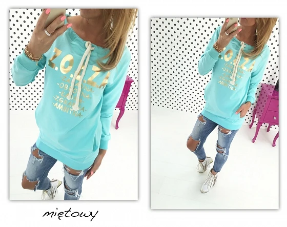 

Donsignet Women's Sweater New Spring and Autumn Printing Drawstring Knitting Long Sleeves Round Neck Pullover Letters Bronzing