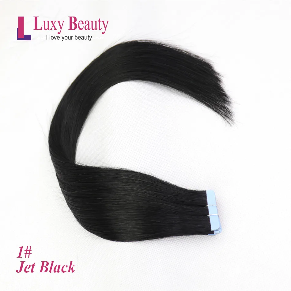 #1 LuxyBeauty Tape In Remy Наращивание волос Человеческие волосы 1"- 22" 20/30шт. Прямые двухсторонние уток для волос с кожей на клеях - Цвет: #1