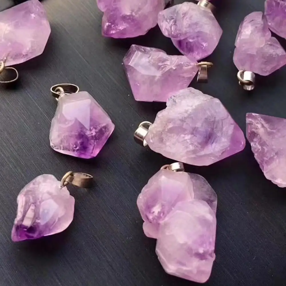 

50pcs Irregular Natural Real Amethysts Jewelry Necklace Pendant Reiki Rough Stone Charm Pendulum Pendants DIY Jewelry Making
