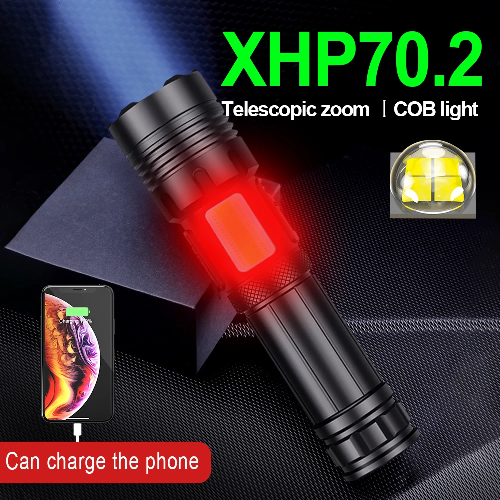 

2021 мощный светодиодный фонарик с зумом XHP70.2 USB 18650 перезаряжаемый COB бихроматический фонарик тактический охотничий кемпинг фонарь