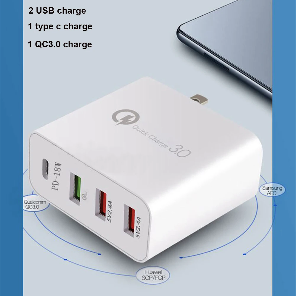 48 Вт 4 порта зарядное устройство Тип C qc3.0 type-c USB зарядное устройство для samsung iPhone huawei QC 3,0 быстрое настенное зарядное устройство США ЕС Великобритания австралийская штепсельная розетка
