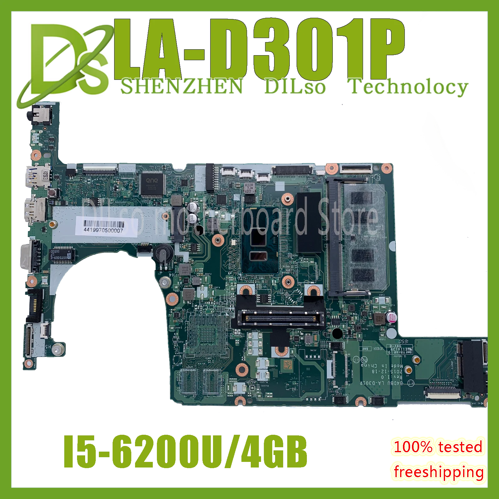 

KEFU LA-D301P for ACER Laptop Motherboard ACER Travelmate TMP648 TMP648-M P648 N15C5 Motherboard With I5-6200U 4G 100% test OK