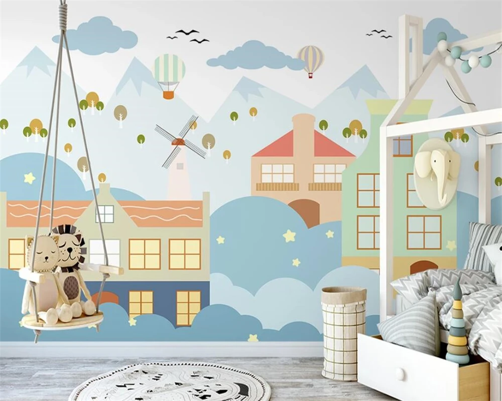 

beibehang Customize new nordic hand-painted small house children's room background papel de parede wallpaper