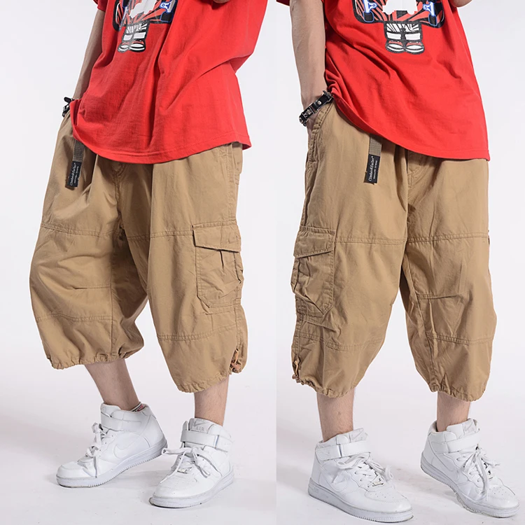 

men cotton Calf-Length Summer Plus size 32-44 Pants male baggy hip hop Multiple pockets Harem pants for 60-150 kg 46 48 50