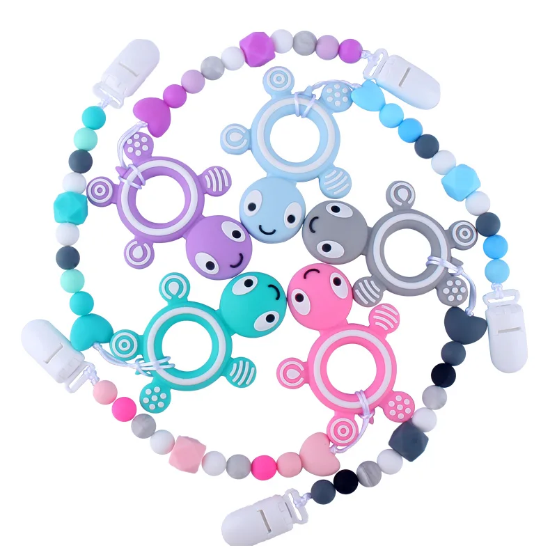 

XCQGH Silicone Anti-lost Chain Baby Molar Pacifier Chain Loose Beads Tortoise Teether DIY Food Grade Pacifier Chain