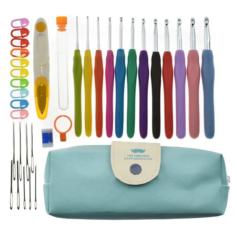 

Full Set DIY Crochet Hooks Needles Stitches Wool TPR Crocheted Knitting Craft Case Crochet Set Weaving Sewing Tools