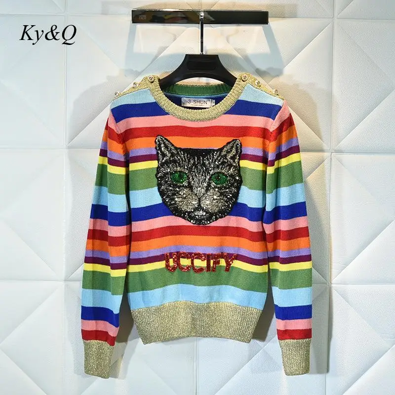 2020 зимний новогодний свитер пуловер роскошный в разноцветную полоску с