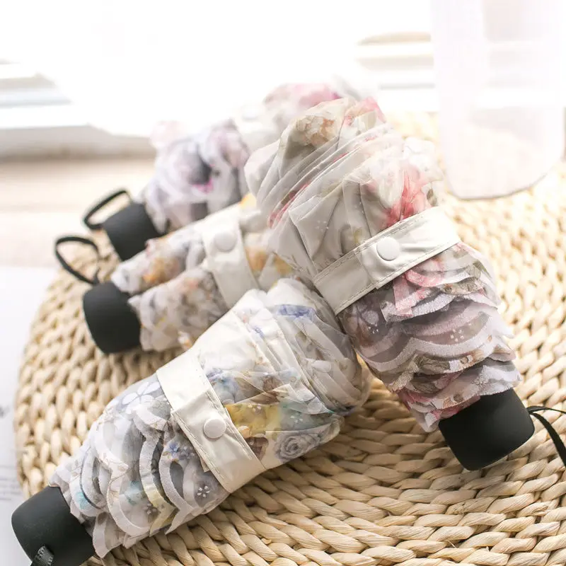 Sunshade women's super light small double layer lace mesh black glue sunscreen 50% off Mini goddess sunshade UV protection | Дом и сад