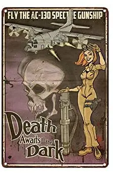 

Death Awaits in The Dark Wall Decor Metal Tin Sign 12x8 Inch