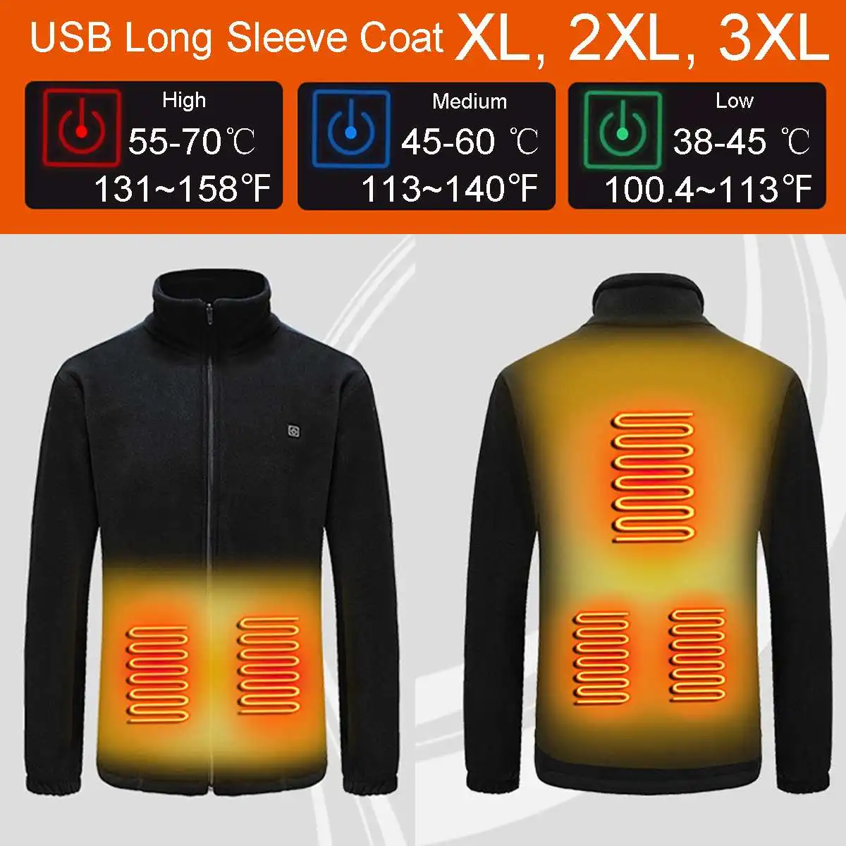 

Electric Heated Jackets Vest for Men Women 6 Heating Zone USB Long Sleeve Polar Fleece for Hiking Winter Thermal Clothing 3 Size