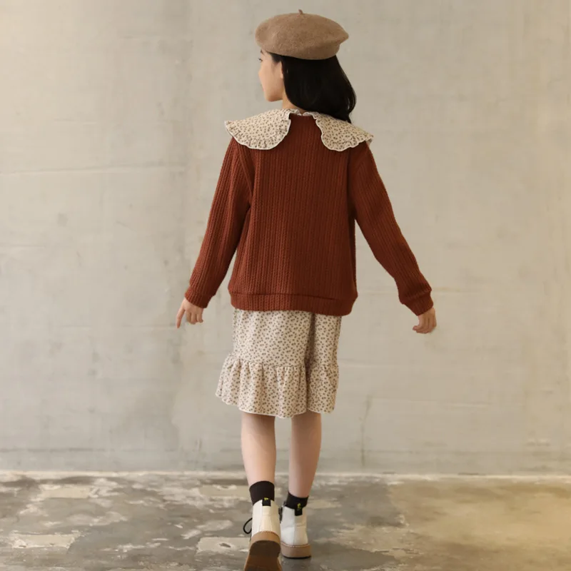 Комплекты для девочек осенний кардиган вязаная верхняя одежда платье с