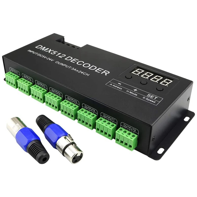 

RISE-DMX 512 LED Decoder Controller for RGB Tape Strip Light Dimmer Driver DC5-24V 72A (24 Channel)