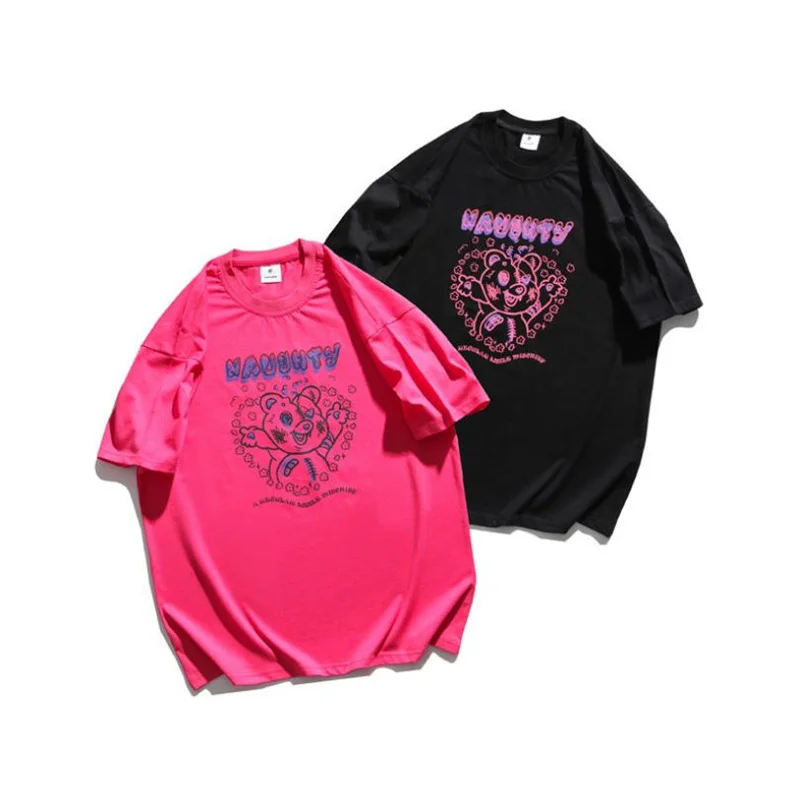 

Качественные летние мужские футболки, модные повседневные стильные свободные парные футболки с коротким рукавом и оригинальным дизайном, ...