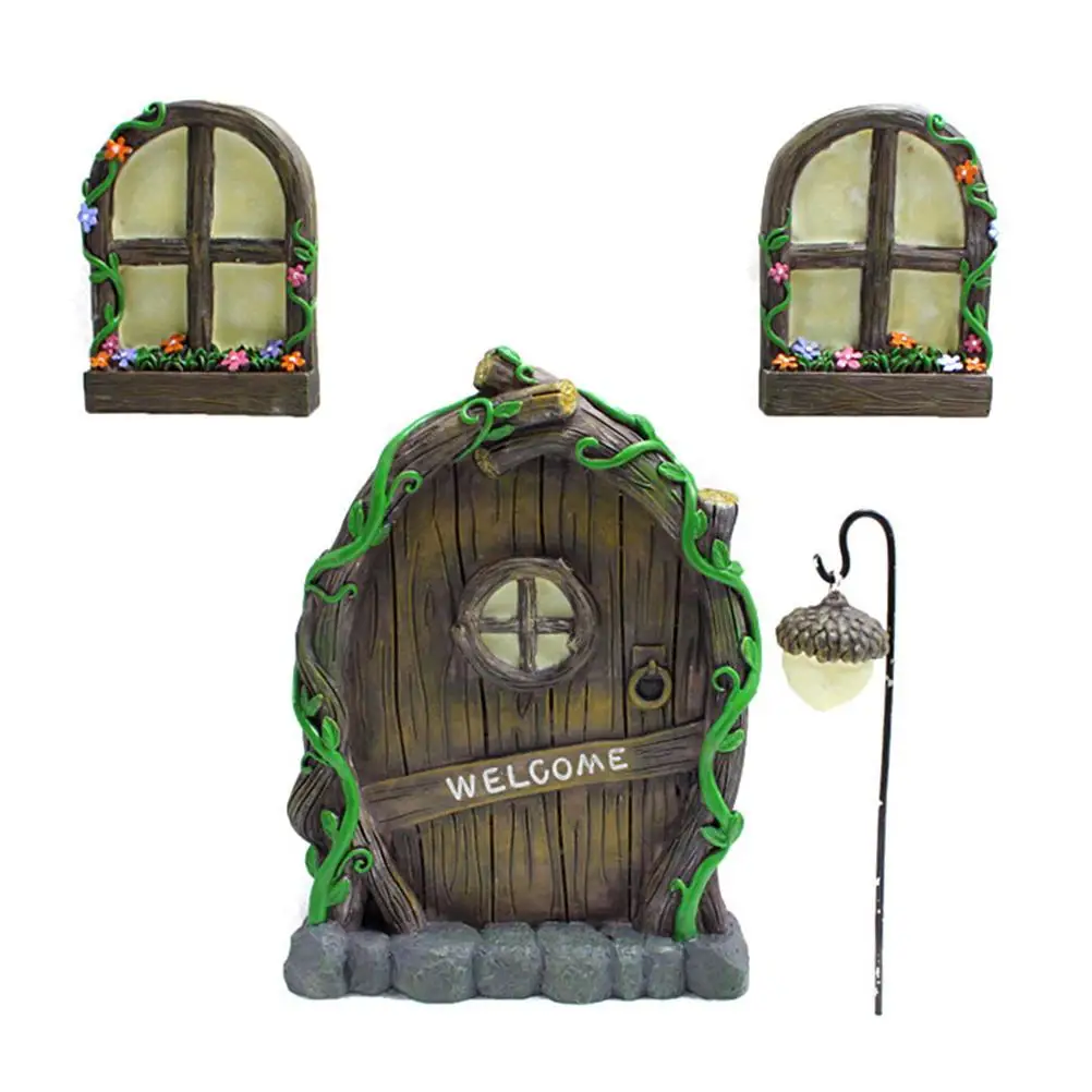 

Miniature Fairy Elf Home Door Windows and Chandelier Creative Luminous Tree Decor Art Decorations Glow In The Dark1