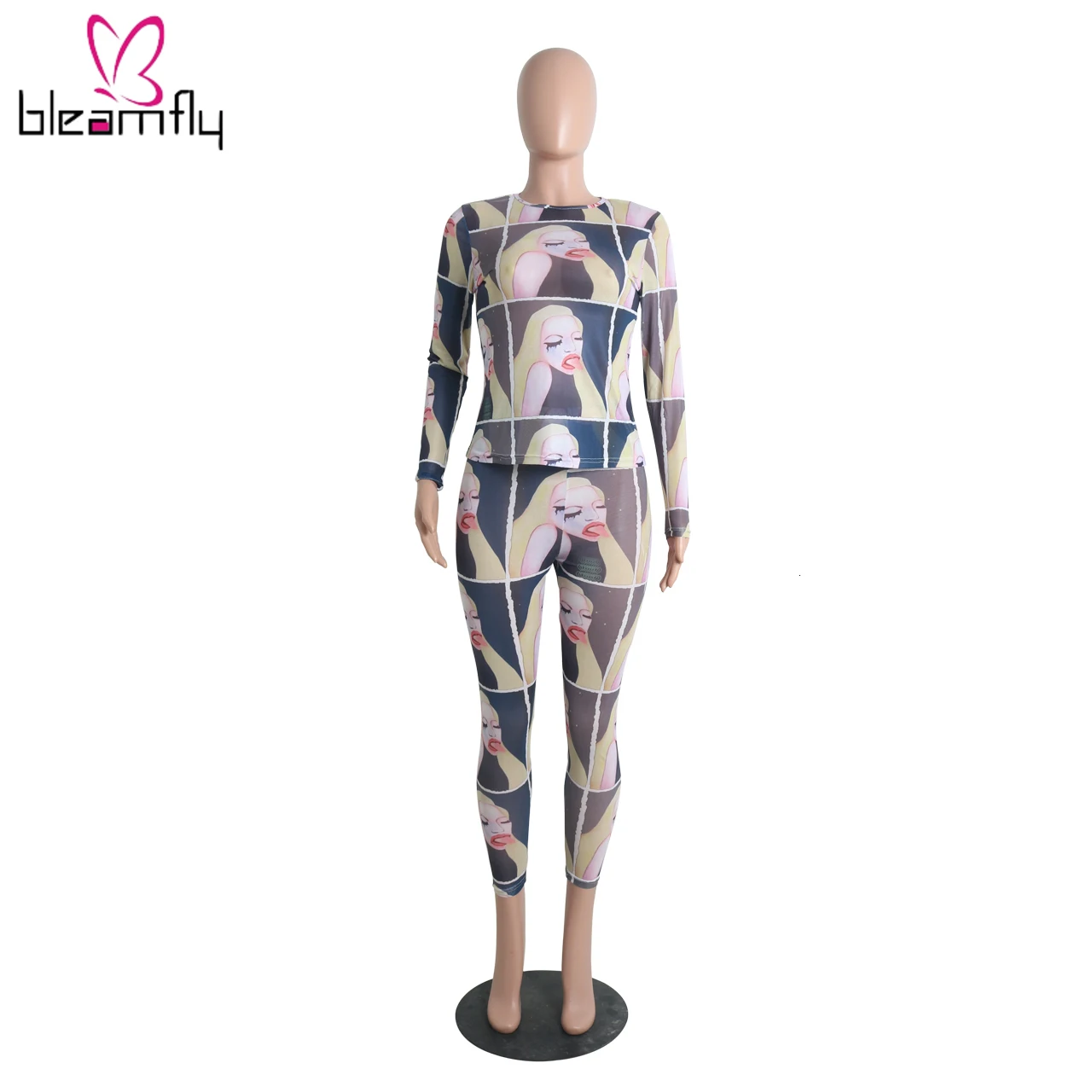 Новинка одежда с принтом для женщин и девочек круглым вырезом длинными рукавами