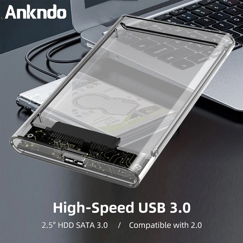 

ANKNDO 2.5 Inch SSD SATA To USB 3.0 External Mobile Hard Disk Box Transparent HDD Drive Case Solid Enclosure With Micro Cable