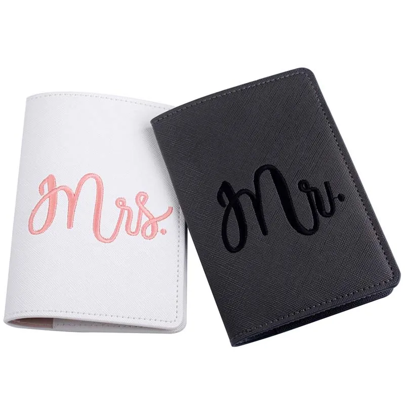 

2020 High Quality Embroidery Mr&Mrs Passport Cover Letter Women Men Travel Wedding Passport Cover Holder Travel Case