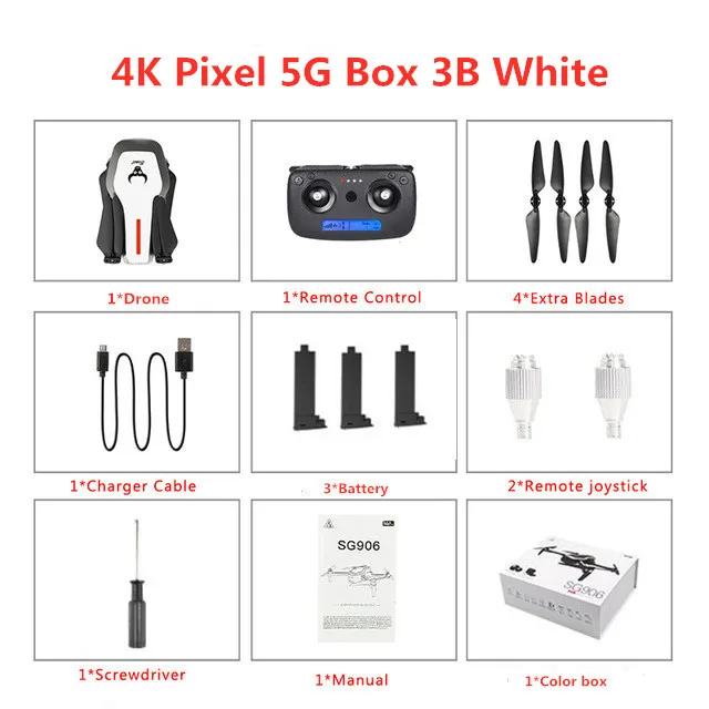 SG906 портативный Радиоуправляемый Дрон 4K gps 5G wifi FPV HD Двойная камера Дрон широкоугольный бесщеточный селфи складной Дрон 4K Квадрокоптер дроны - Цвет: 4K Pixel 5G Box 3B W