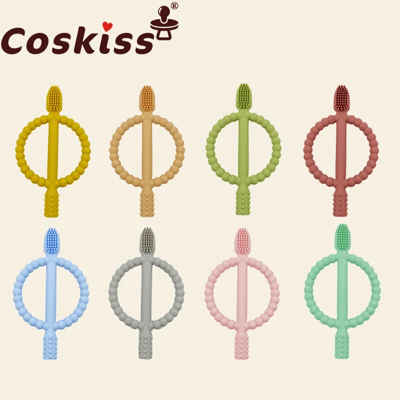 

Coskiss, Высококачественная Силиконовая зубная щетка и экологическое кольцо для прорезывания зубов, детский Прорезыватель зубов