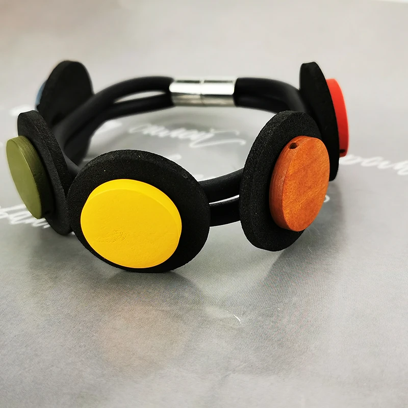 

UKEBAY New Multicolor Wood Bracelets Jewelry Women Fashion Charm Bangles Gothic Handmade Gift elasticity Chain Bracelet Vintage