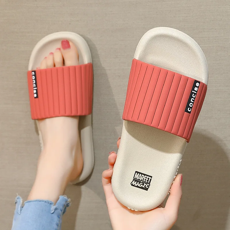 

Mdmupaogit Couples Household Soft Bathroom Slippers Women Patchwork Striped Anti-slip Casual Sandals Comfortable Cool Shoes