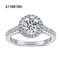 aiyanishi s925 rings for women 1ct halo wedding ring bridal jewelry round stone engagement party bijoux femme gift drop shipping