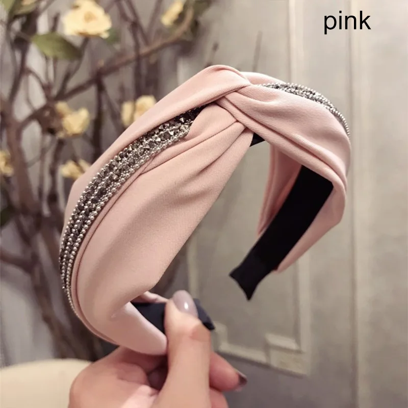 S pink Модный женский обруч для волос, тканевый крестообразный обруч, блестящие хрустальные аксессуары для волос, повязка для макияжа, головной убор для девочек, украшение на голову - Цвет: S pink
