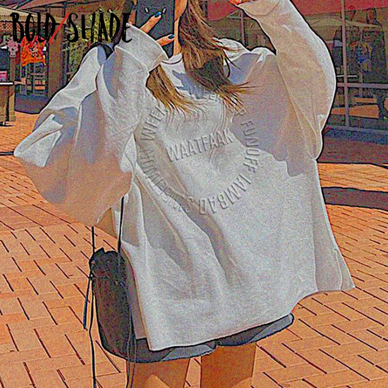 

Bold Shade Streetwear Oversized Letter Print Crewneck Sweatshirts y2k Grunge Fashion 90s White Indie Sweatshirt Autumn Spring