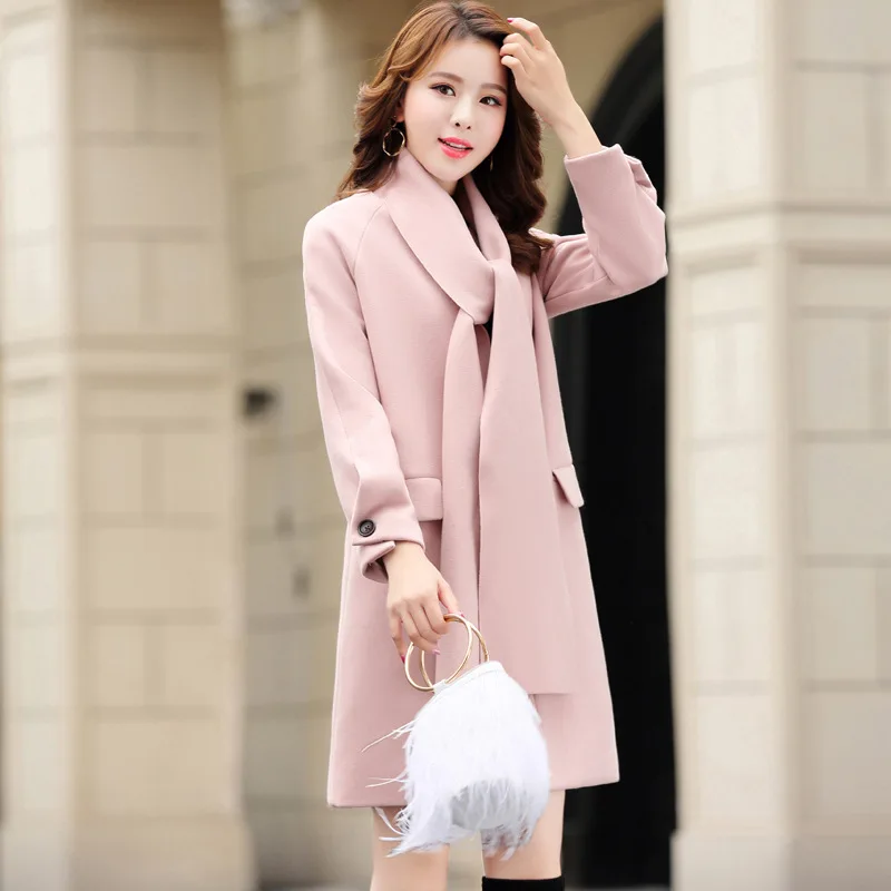 Осенне-зимнее свободное и стандартное Женское шерстяное пальто средней длины с