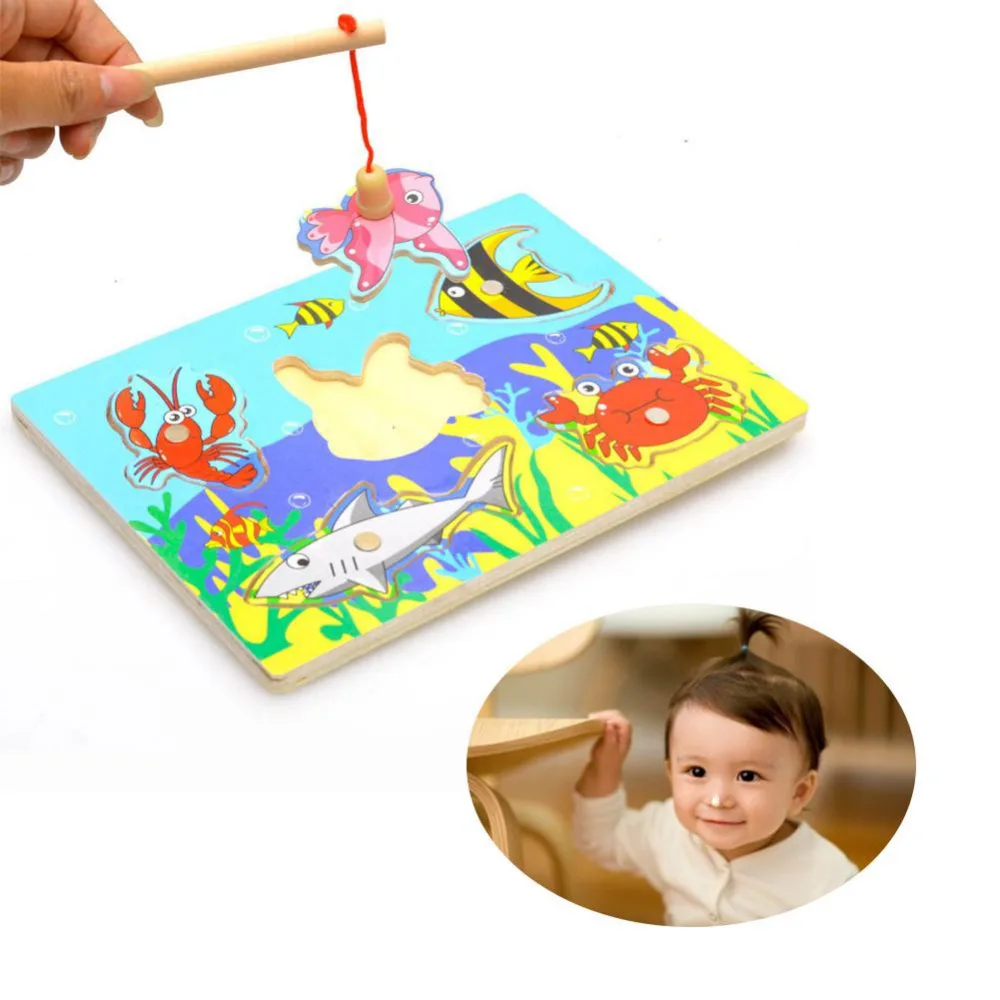 Детская деревянная Магнитная игра для рыбалки 3D пазл интересная детская