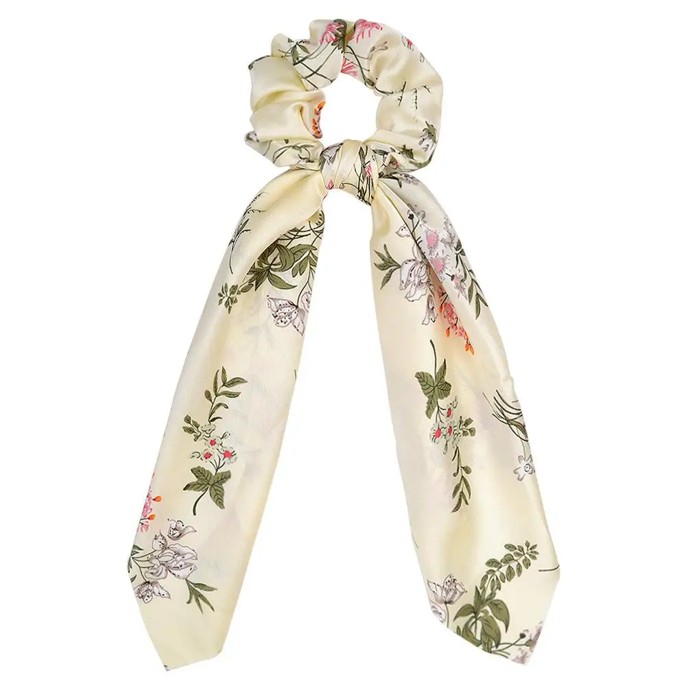 

Vintage Hair Scrunchy Bow Women Accessories Hair Bands Ties Scrunchie Ponytail Holder Rubber Rope Decoration Flower Printed Big