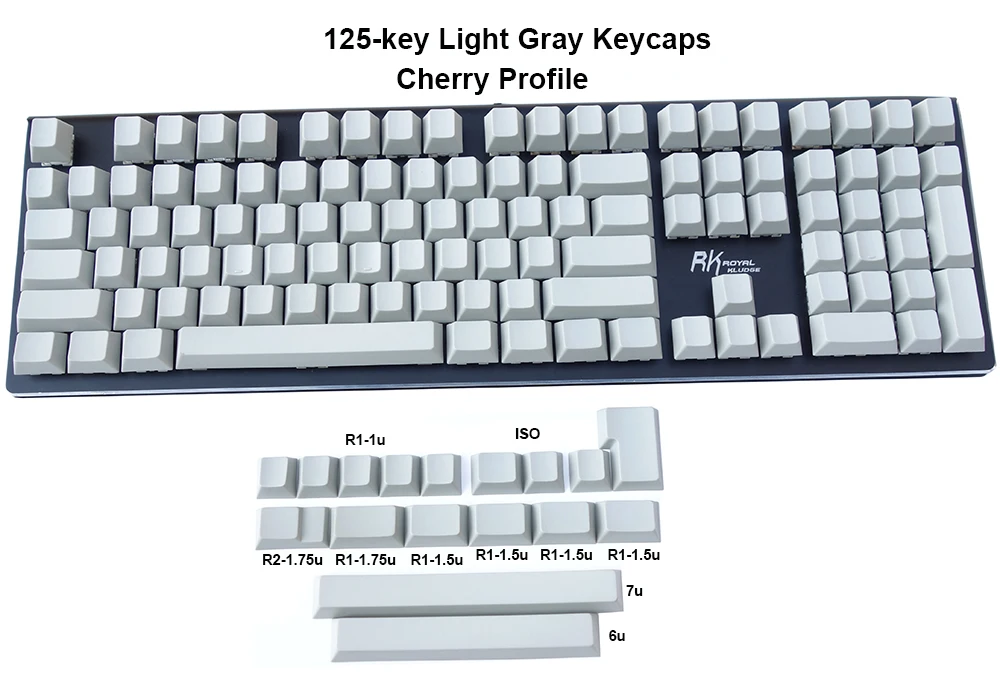 Light Gray NPKC 125-key одноцветные вишневые профили пустые толстые PBT брелки ANSI ISO для Cherry MX переключатели механической клавиатуры - Цвет: Light Gray