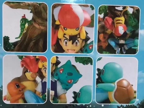 Anime Pokemon Ash Ketchum with Pikachu Charmander Bulbasaur Squirtle under Tree Figure Model Toys |
