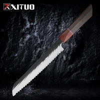 xituo 9 inch bread knife high quality retro style 3 layer composite steel toast knives serrated cake knife kitchen baking knives