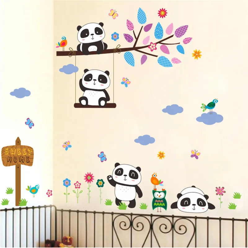 

Cute Panda Tree Branch Wall Stickers Kids Room Decorations Cartoon Safari Zoo Mural Art Diy Animal Home Decal PVC Poster