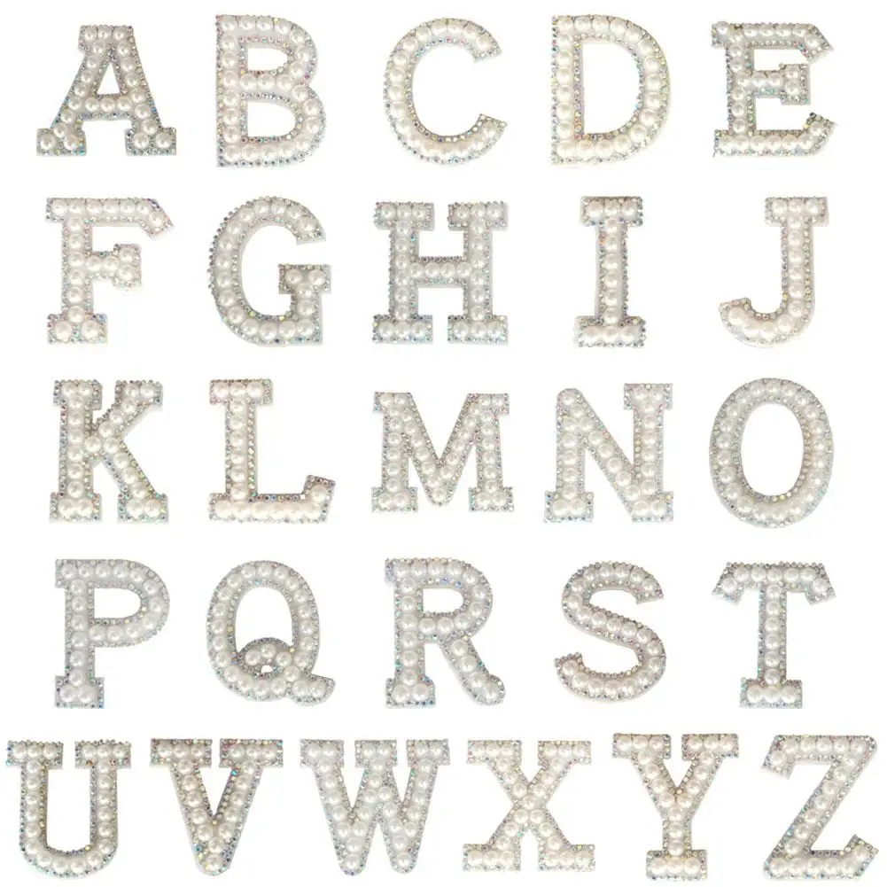 1pc White Pearl Letter Cloth Stickers Rhinestone Sparkle A-Z Alphabet Embroidery Sticker Handmade Patches On Clothes Supplies | Дом и сад
