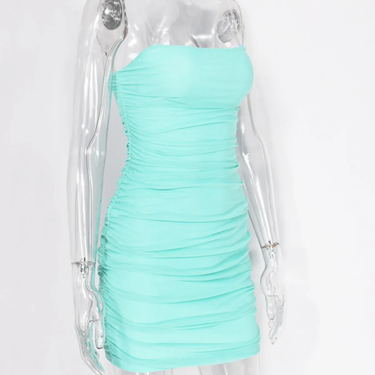 

BacklakeGirls 2020 Sexy Low Cut Sling Slim Short Party Dress Sleeveless Pleated Solid Color Cocktail Dresses Vestidos Fiesta